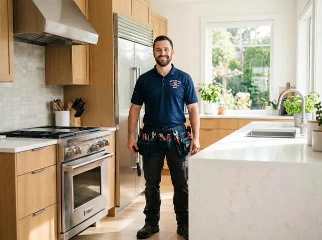 Appliance Repair Hero technician in a Braggs, OK kitchen after an appliance repair